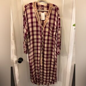 Free People Plaid Dress in Burgundy and Cream
